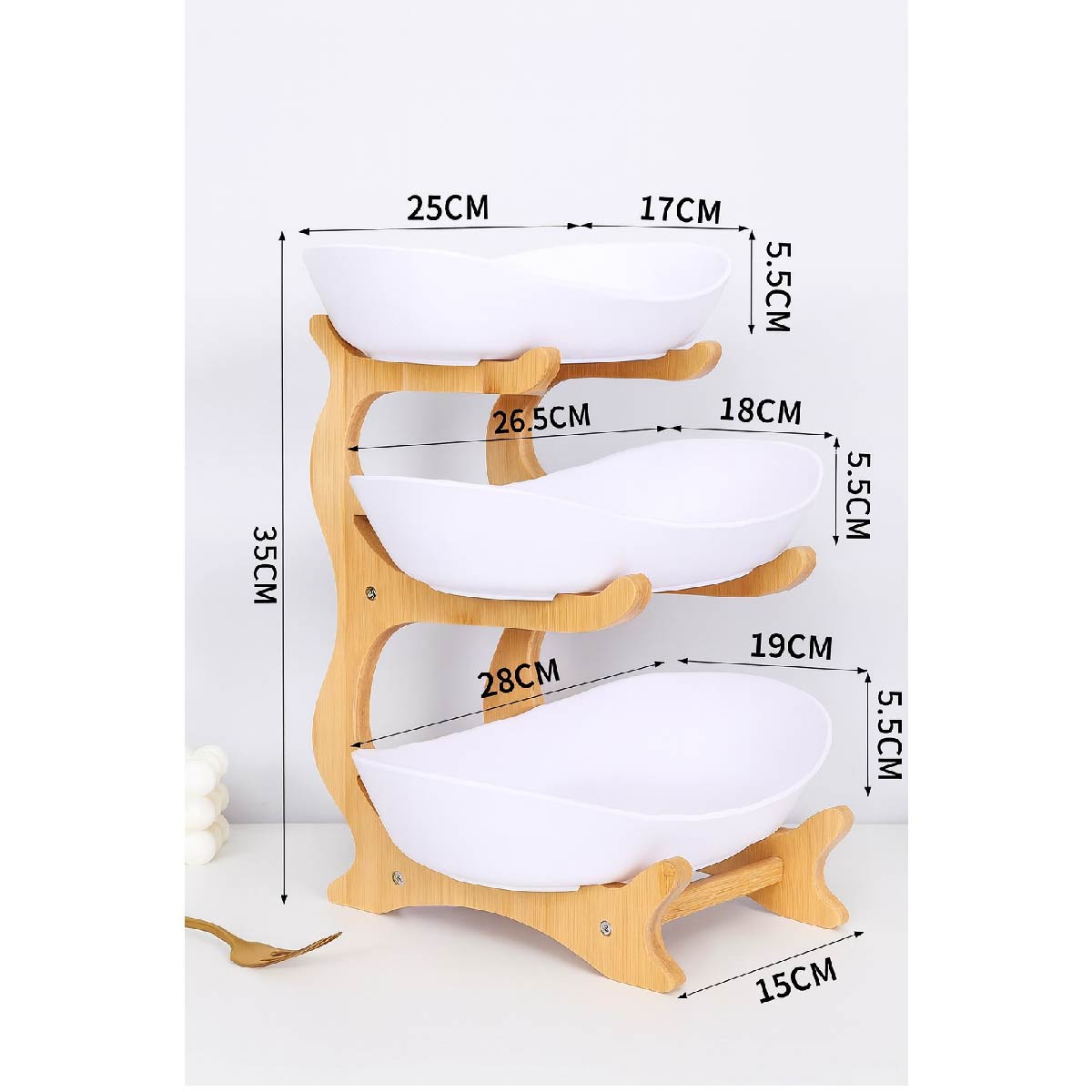 Copetinero Ceramica Y Bambú Soporte Blanco 3 Niveles Fruta