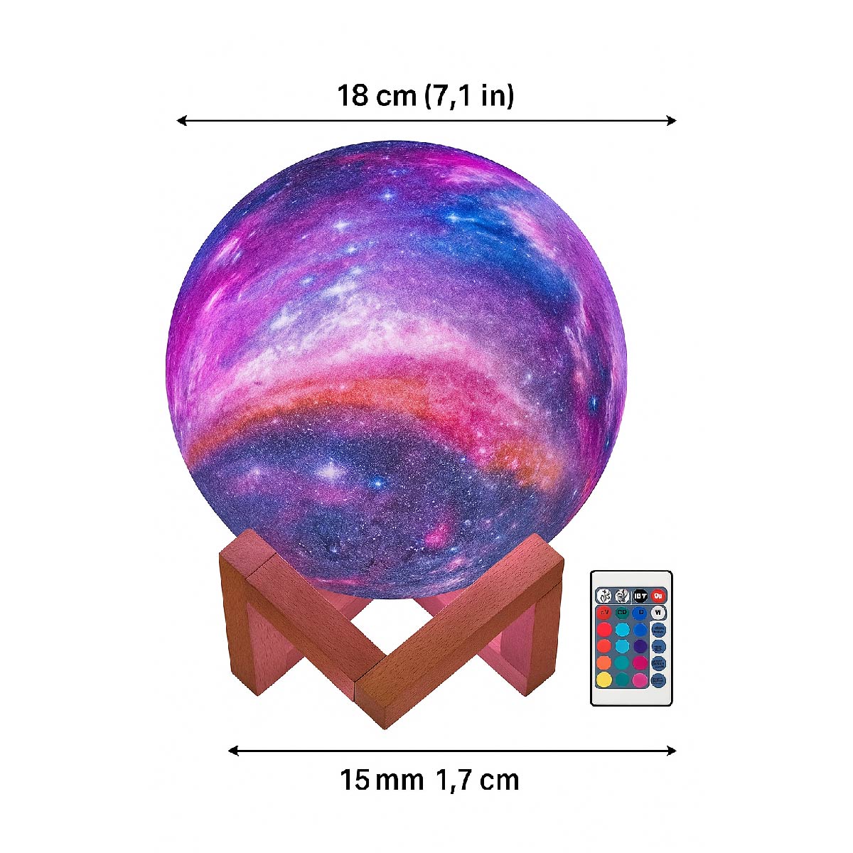 Lámpara De Luna Galaxia 16 Colores Led 3d Recargable 18 Cm