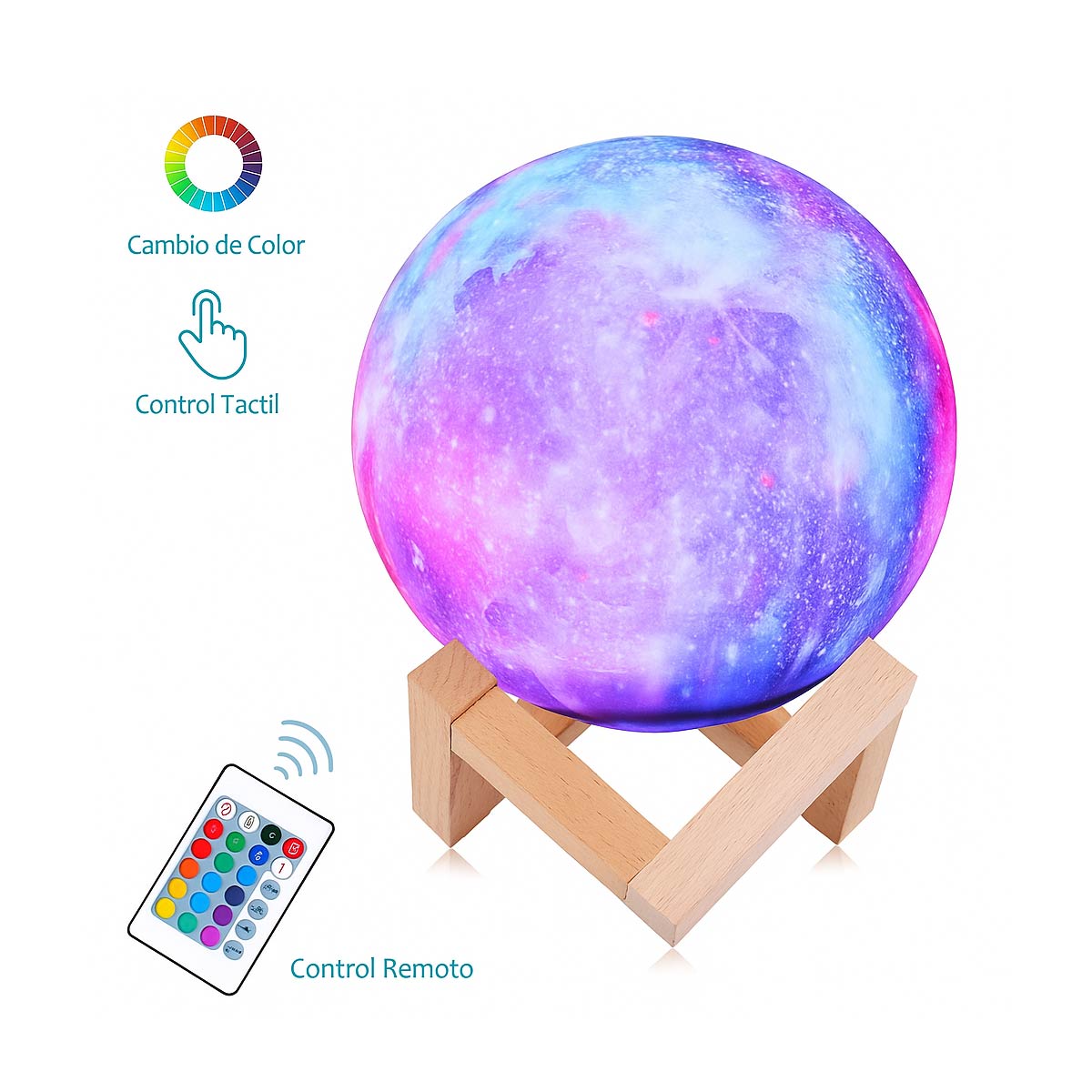 Lámpara De Luna Galaxia 16 Colores Led 3d Recargable 18 Cm