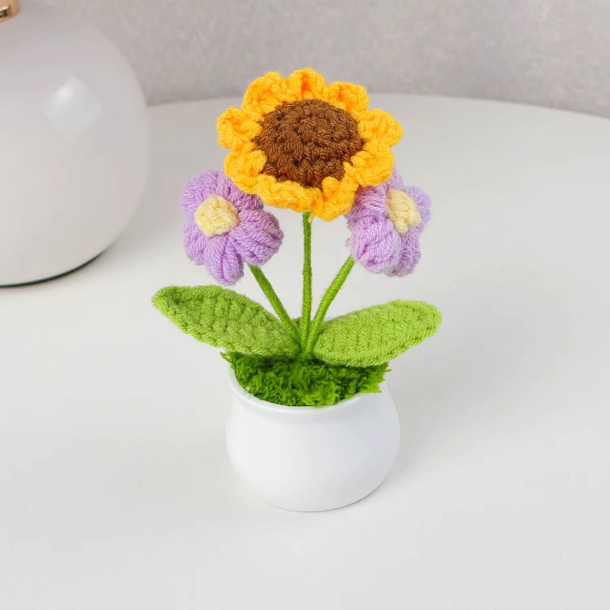 Plantas En Maceta De Girasol Tejidas A Mano Decorativas