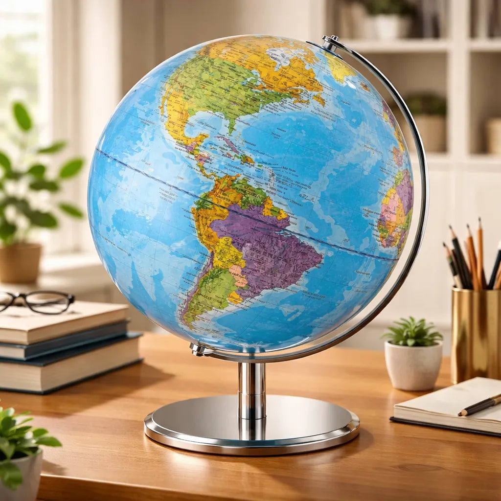 Globo Terráqueo Plastico Base Metal 26cm