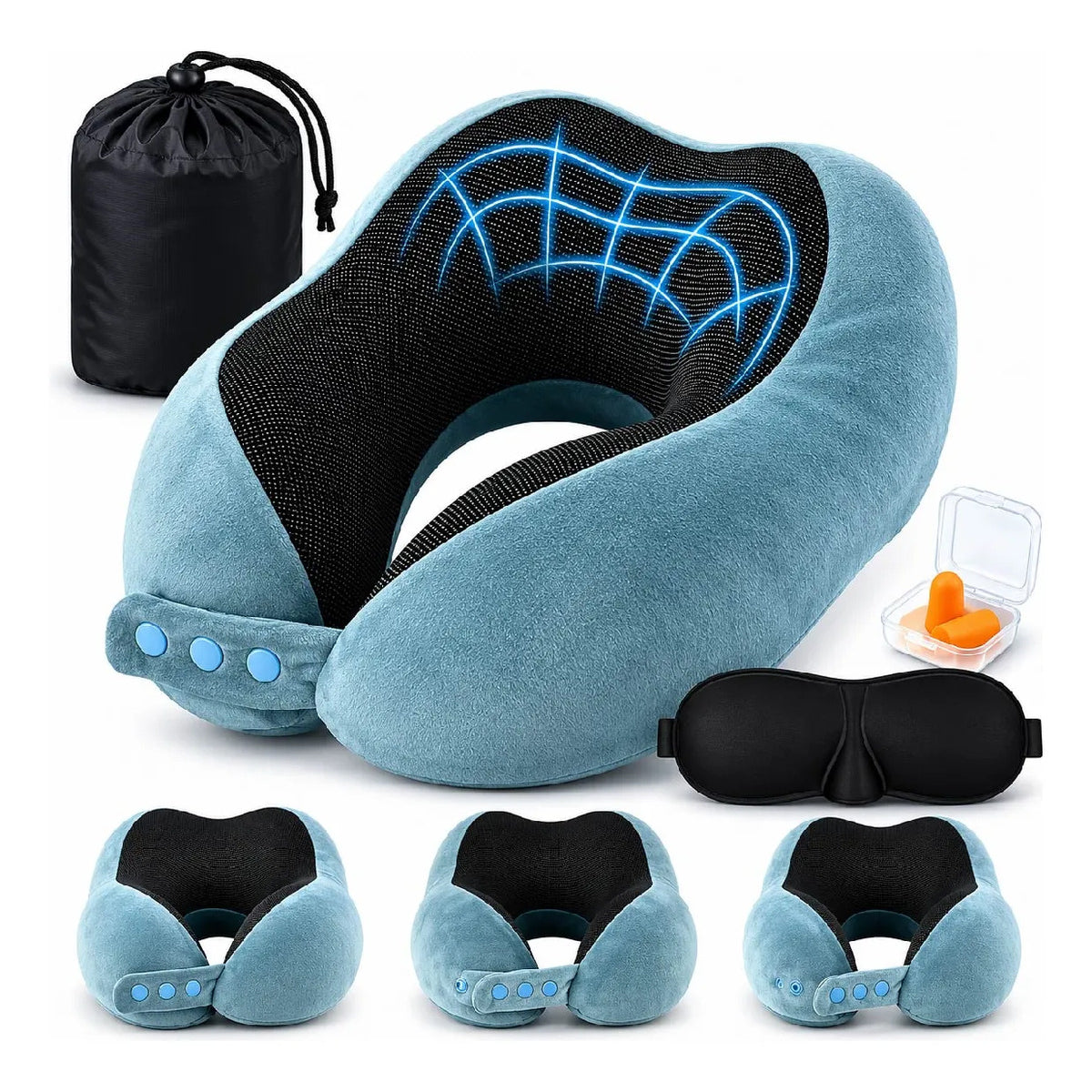 Kit almohada de viaje Azul acero
