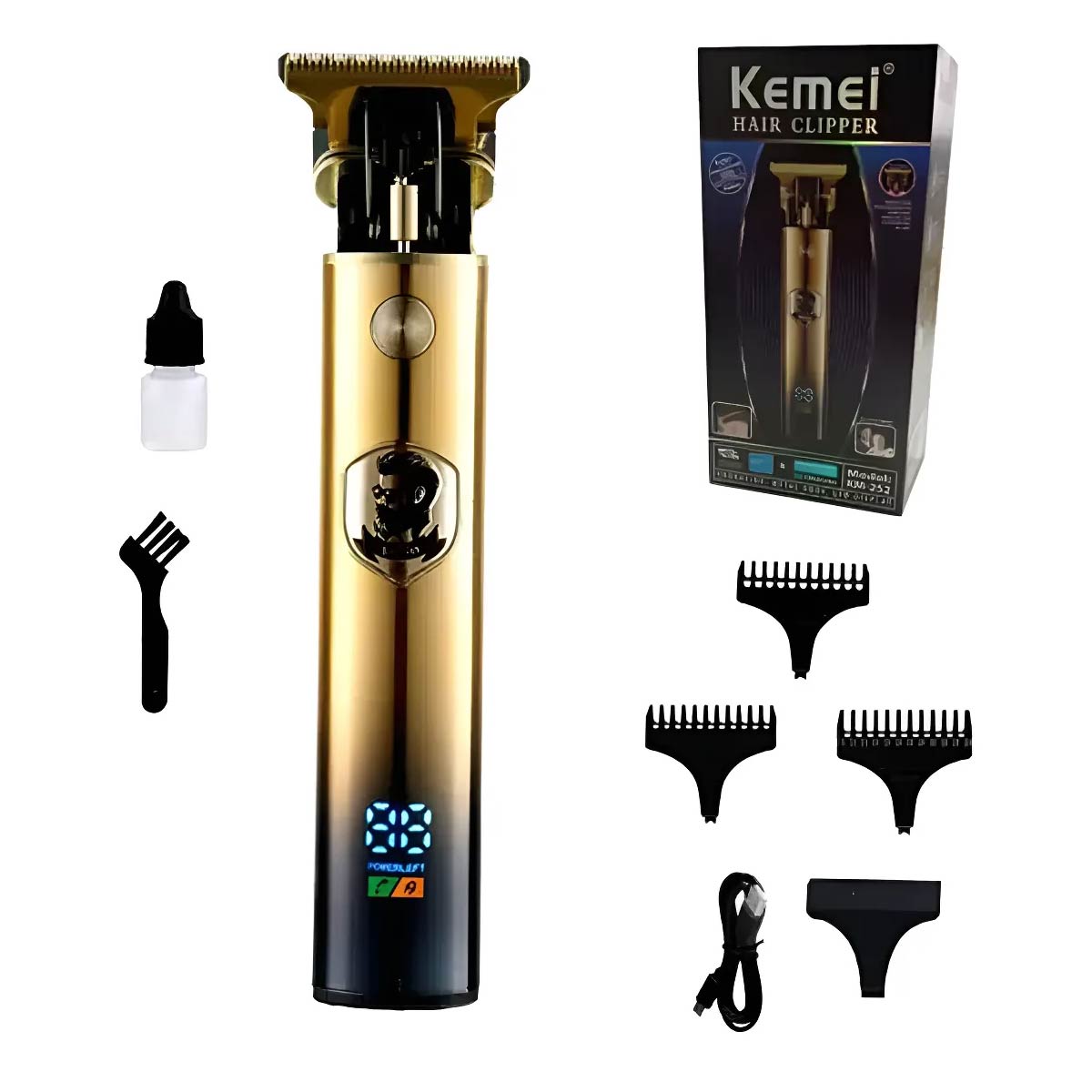 Kemei Patillera Inalámbrica Dorada KM-252 – Profesional y Precisa