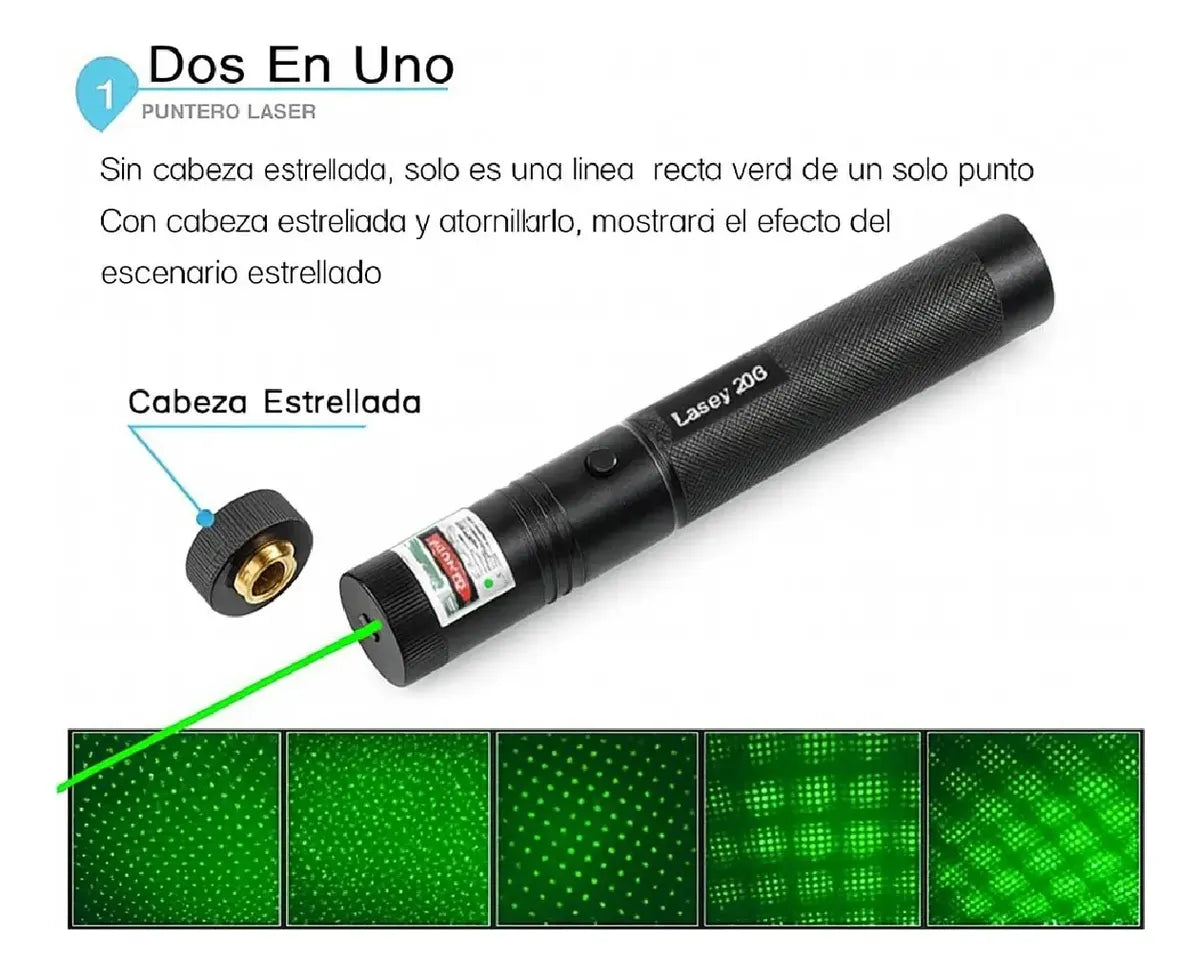 Puntero Láser Verde 303 Recargable Potente con Accesorios