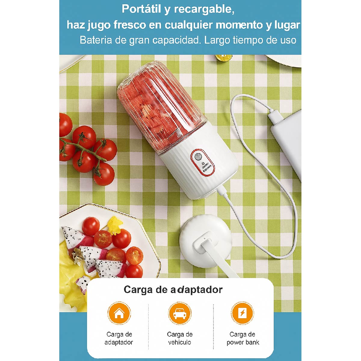 Licuadora Portatil Recargable Botella Con Agarre Usb Jugo