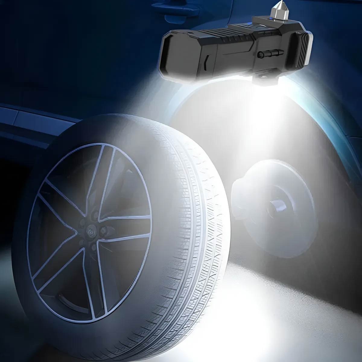 Linterna 5 En 1 Led Martillo Emergencia Auto Power Bank - Blanco - Plateado