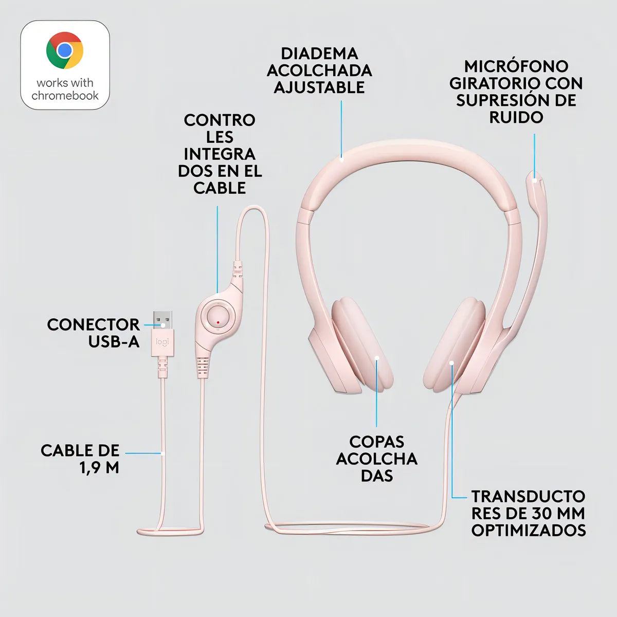 Auriculares USB Logitech H390 Rose