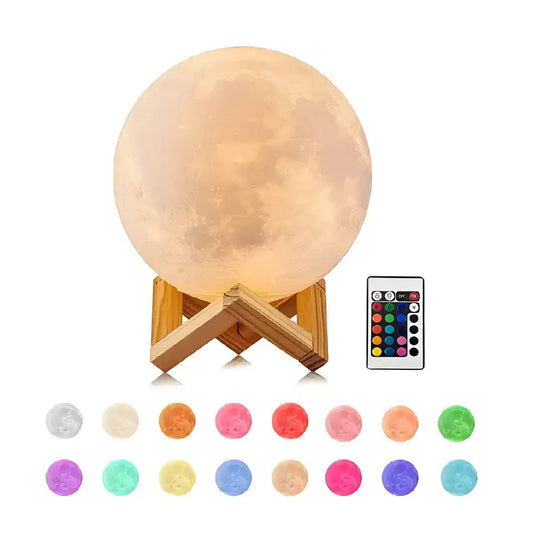 Veladora Lampara Led Luna 3d Recargable 16 Colors Táctil 18cm