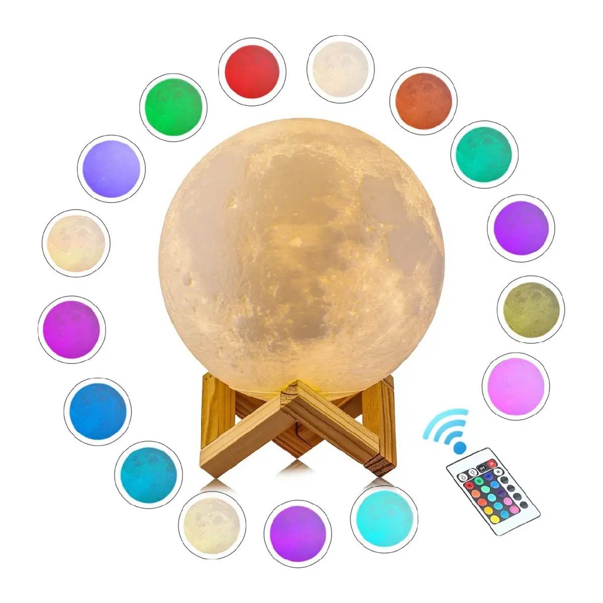 Veladora Lampara Led Luna 3d Recargable 16 Colors Táctil 18cm