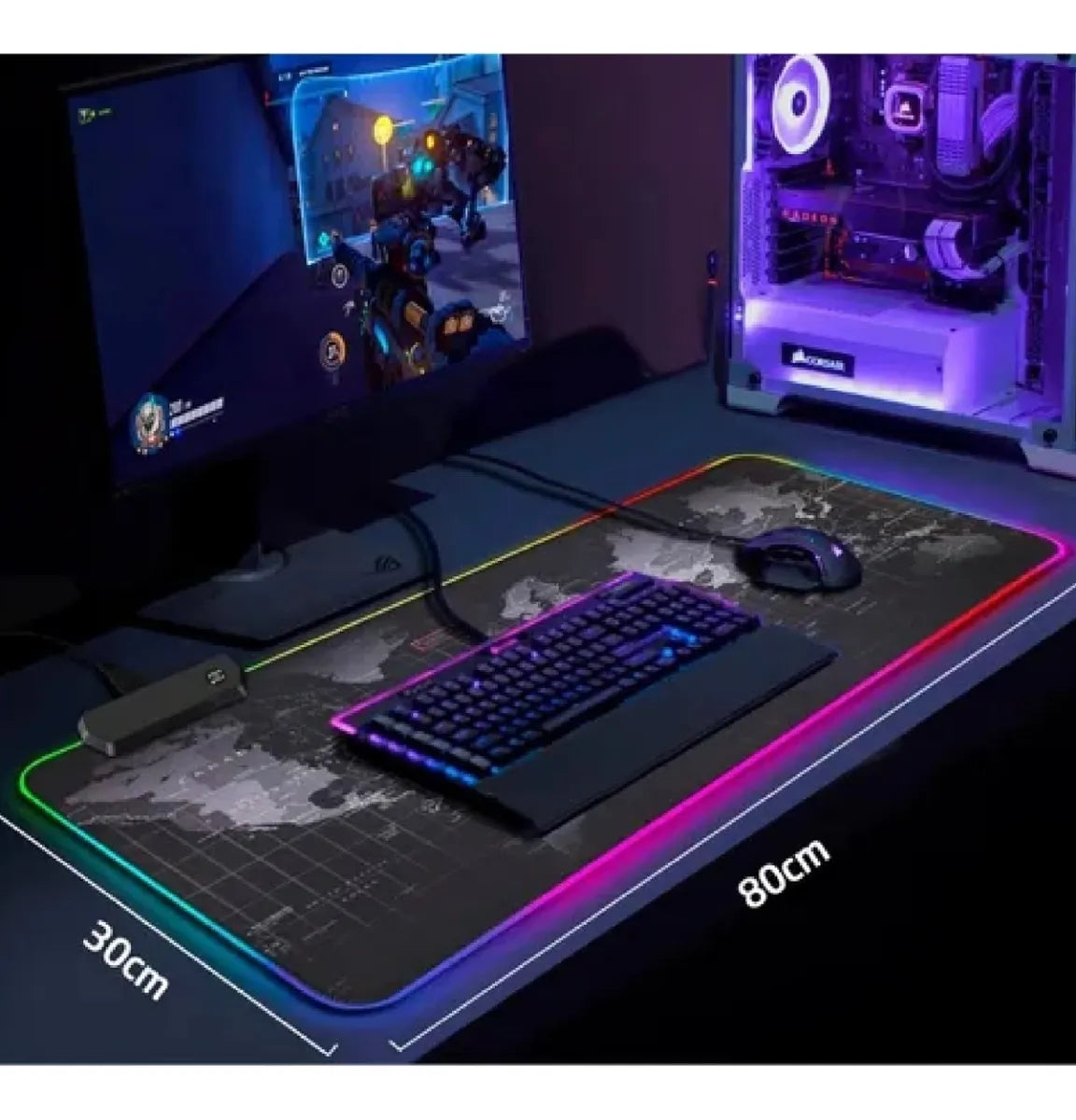 Mousepad Gamer LED RGB USB 80×30cm – PD-06 Mapa Mundial