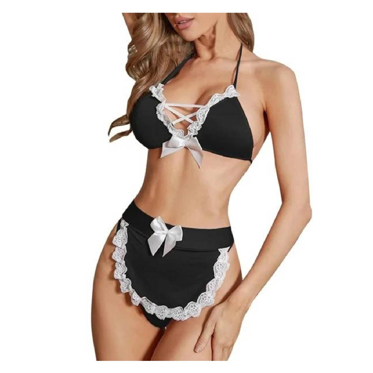 Conjunto Fantasía Mucama Xs/s Adultos Negro