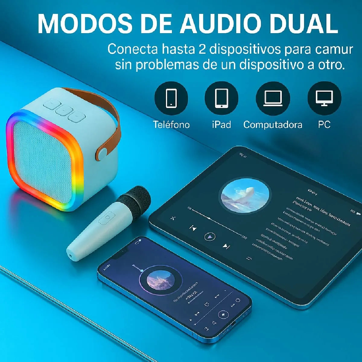 Parlante Led Karaoke Para Niños 2 Micrófonos Inalámbricos