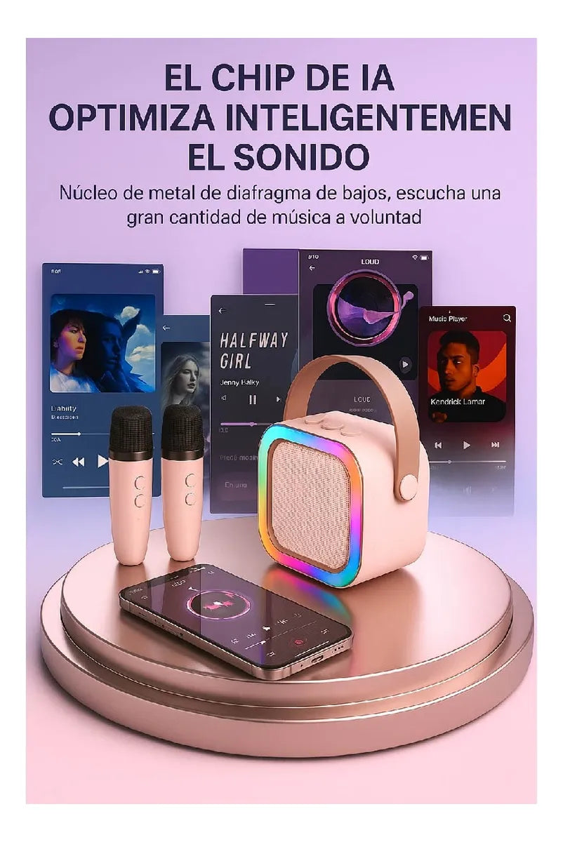Parlante Led Karaoke Para Niños 2 Micrófonos Inalámbricos