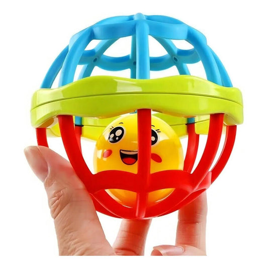 Pelota Sonajero Silicona Colorida Bola Giratorio Para Bebe Color Rojo Verde Azul Diseño Emoji
