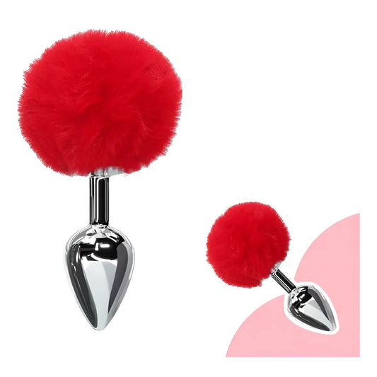 Plug Anal Cola De Conejo Roja Y Negro 7 Cm
