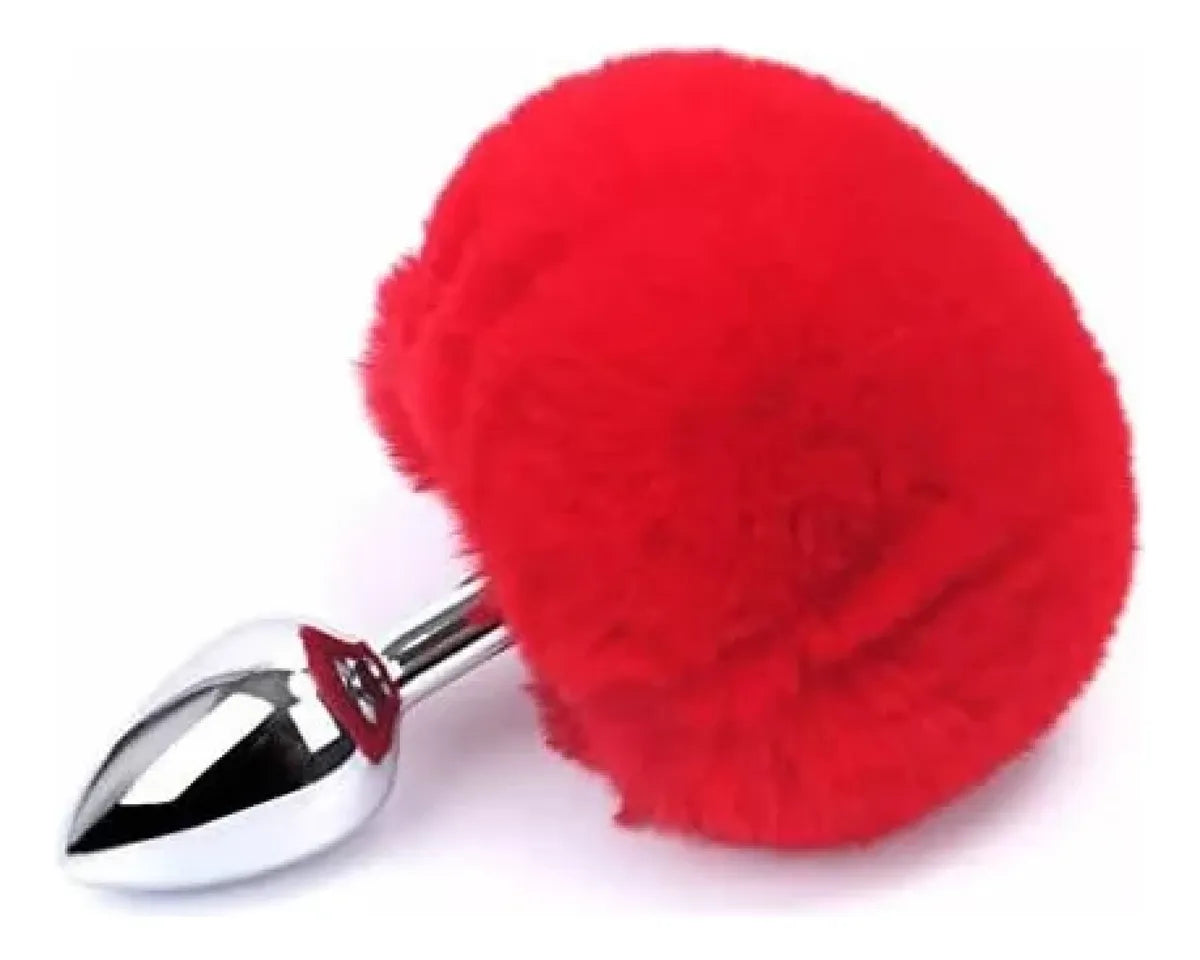 Plug Anal Cola De Conejo Roja Y Negro 7 Cm