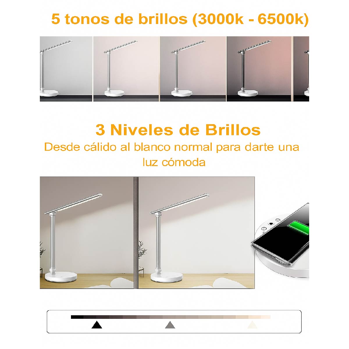 Lámpara Led Escritorio Metal 10w Carga Rápida Inalámbrica