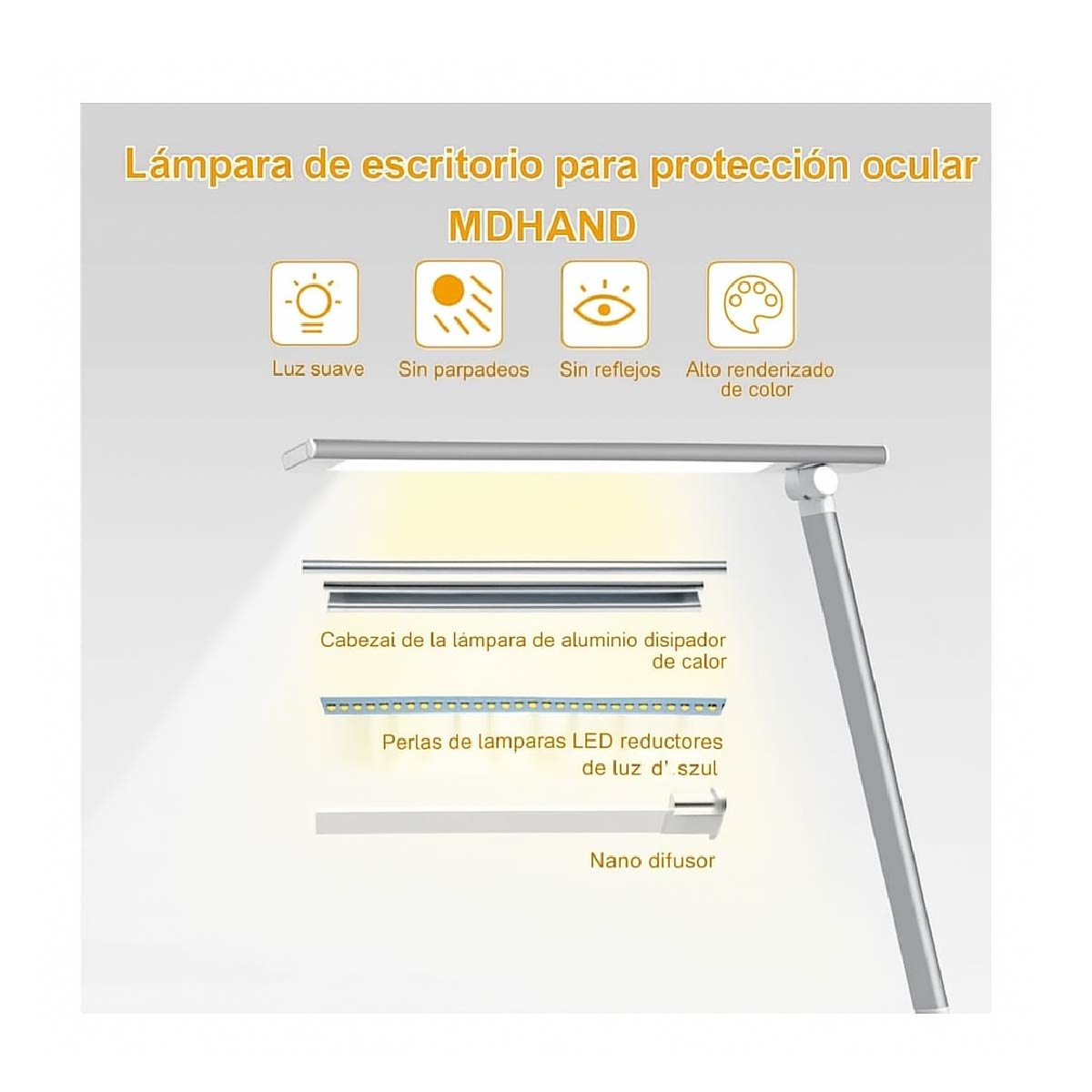 Lámpara Led Escritorio Metal 10w Carga Rápida Inalámbrica