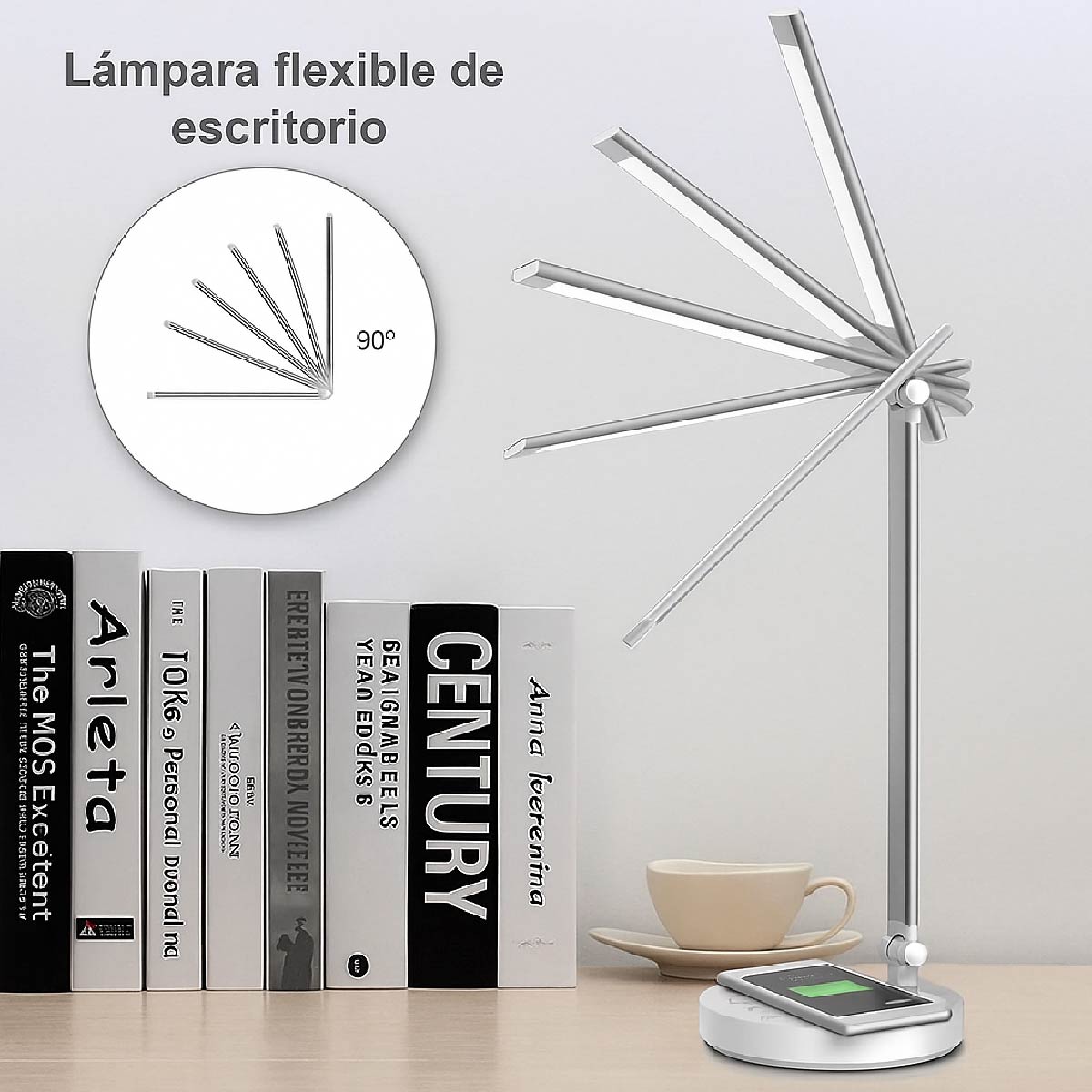 Lámpara Led Escritorio Metal 10w Carga Rápida Inalámbrica