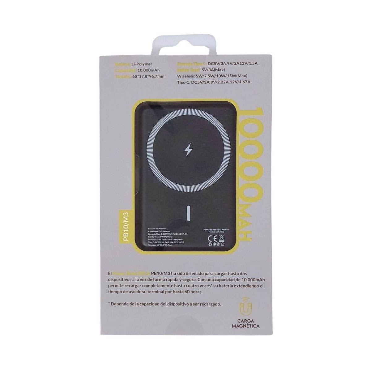 Power Bank Roca Pb10/m3 10.000mah Carga Magnética Tipo C