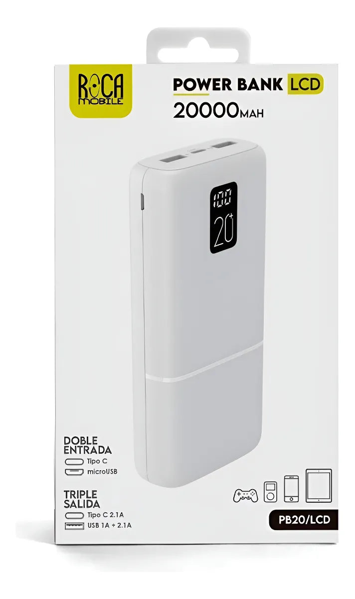 Cargador Portatil Power Bank Roca 20000 Mah Con Lcd 2 Usb
