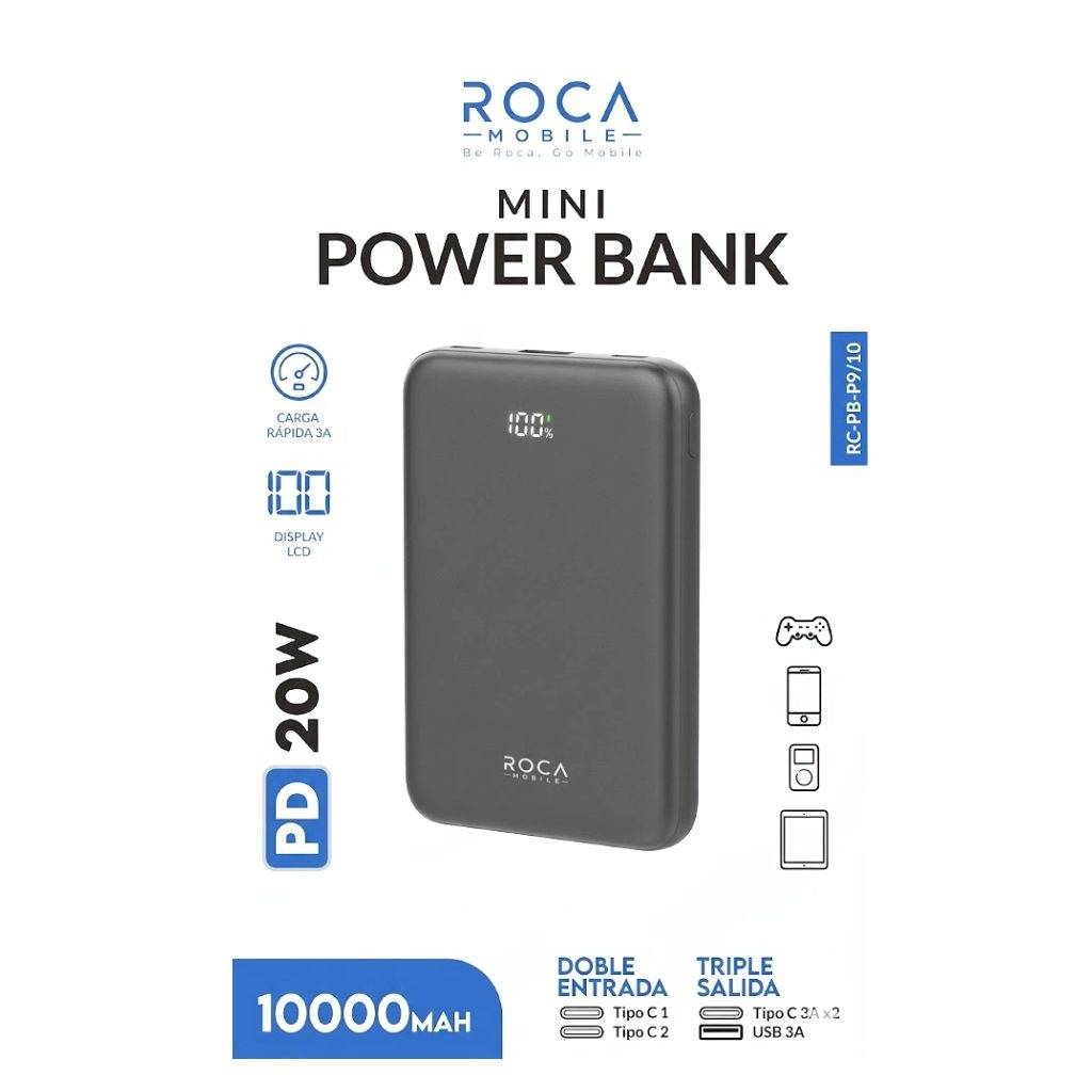 Power Bank Roca Mini 10.000mah Pd20w 2 Tipo C / 1 Usb