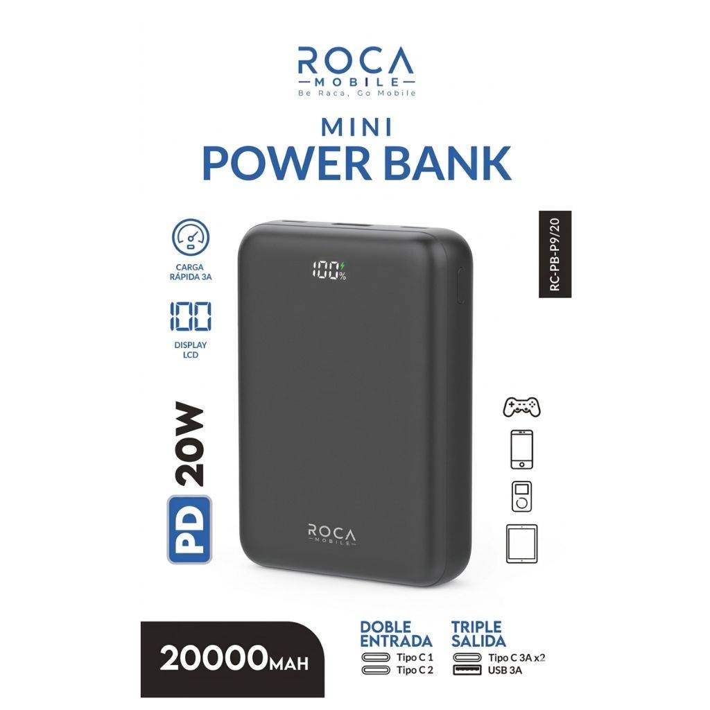 Power Bank Roca Mini 20.000mah Pd20w 2 Tipo C / 1 Usb