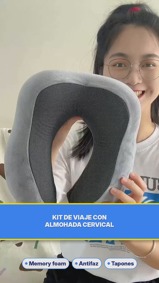 Kit Almohada De Viaje Ergonómica Para Cuello Con Memoria
