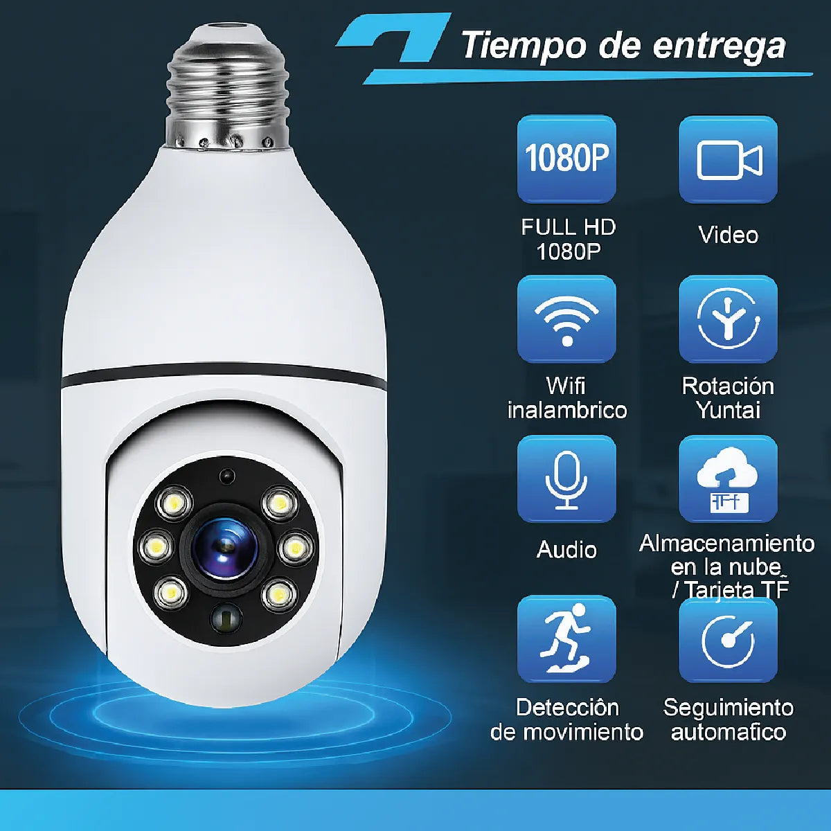 Cámara Lámpara Seguridad Wifi 1080p Visión Nocturna Giro 360