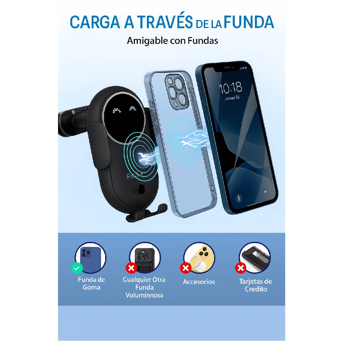 Cargador Inalámbrico 30 W Soporte Para Auto Carga Rapida