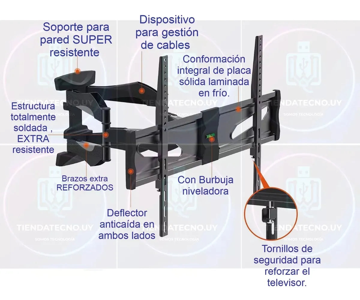 Soporte TV Extensible Articulado Doble Brazo (32" a 70") – Extra Reforzado