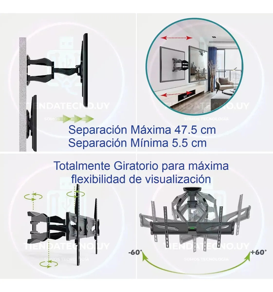 Soporte TV Extensible Articulado Doble Brazo (32" a 70") – Extra Reforzado