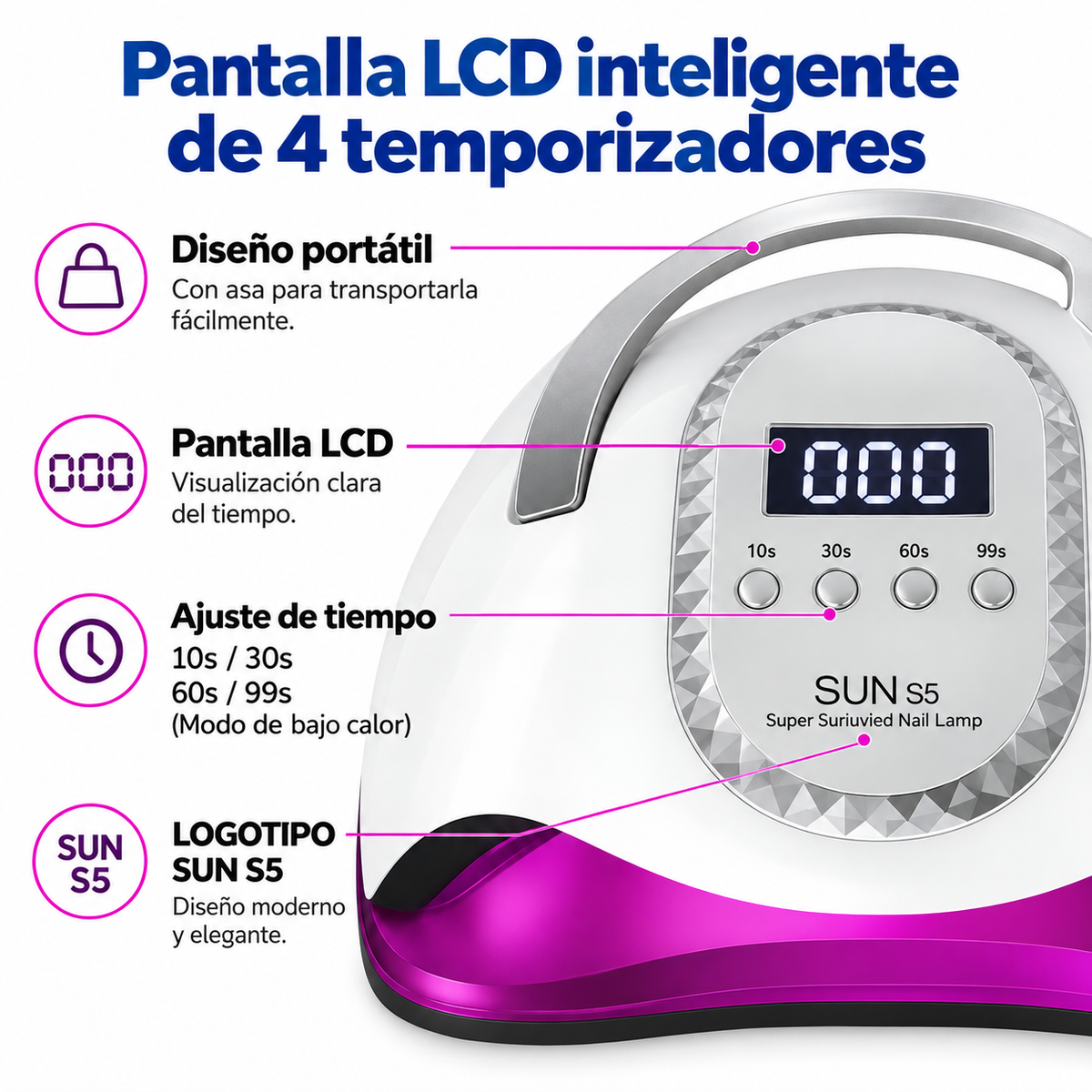 Lámpara Uv Para Uñas Sun5 45 Led 280w Con Temporizador