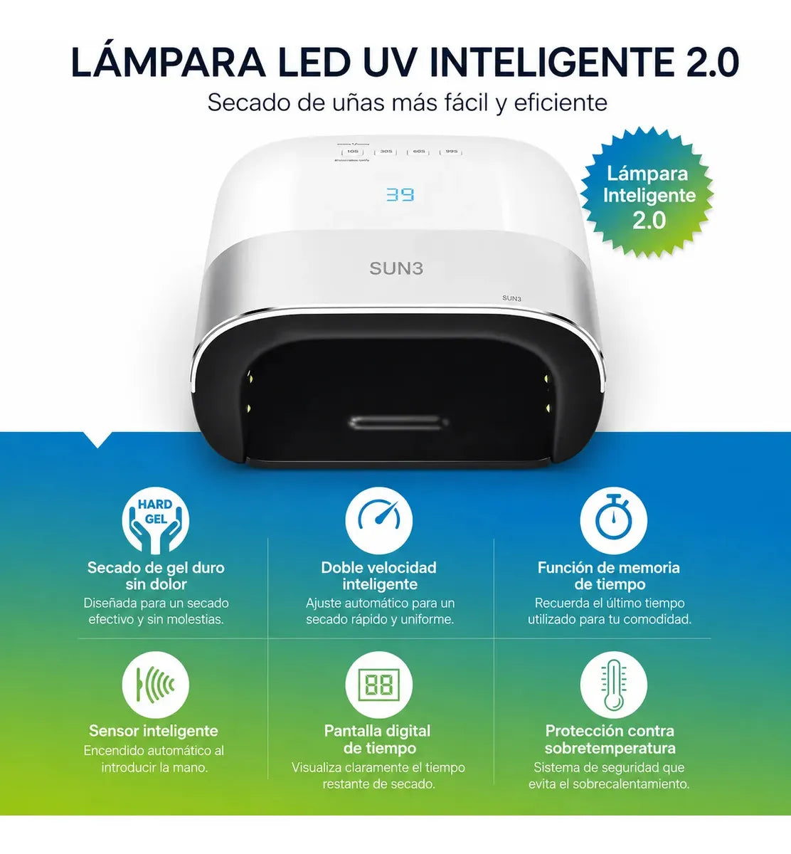 lampara Cabina Secador de Uñas SUN 3 UV LED 48W Profesional