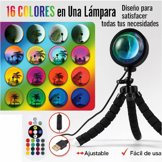 Lampara veladora Atardecer Arcoíris Proyector Led Sunset Control