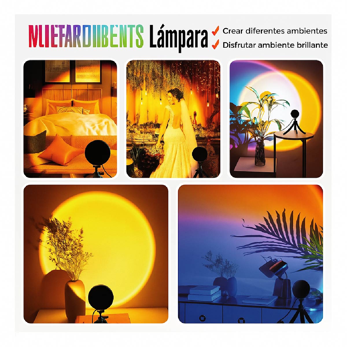 Lampara veladora Atardecer Arcoíris Proyector Led Sunset Control