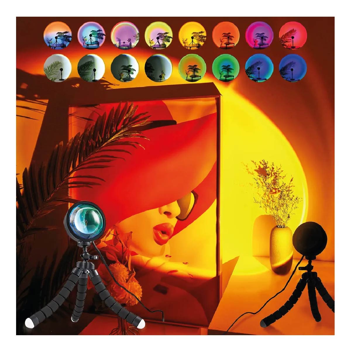 Lampara veladora Atardecer Arcoíris Proyector Led Sunset Control