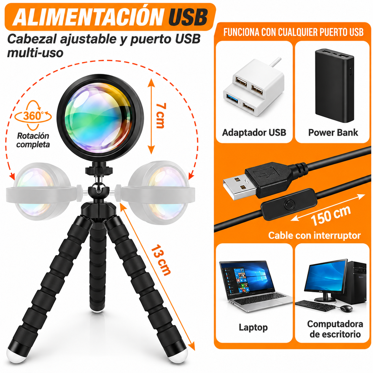 Lampara veladora Atardecer Arcoíris Proyector Led Sunset Control