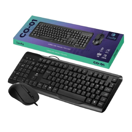 Combo USB Teclado + Mouse Cableado CO-01 Negro – Exofiz
