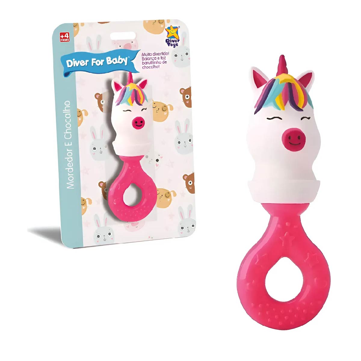 Sonajero Y Mordillo 2en1 Rosa Diver Toys Unicornio Divertido Rosa Chicle Unicornio