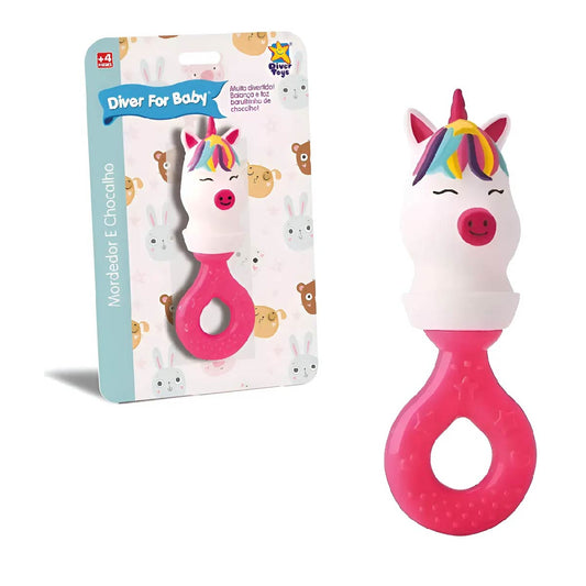 Sonajero Y Mordillo 2en1 Rosa Diver Toys Unicornio Divertido Rosa Chicle Unicornio