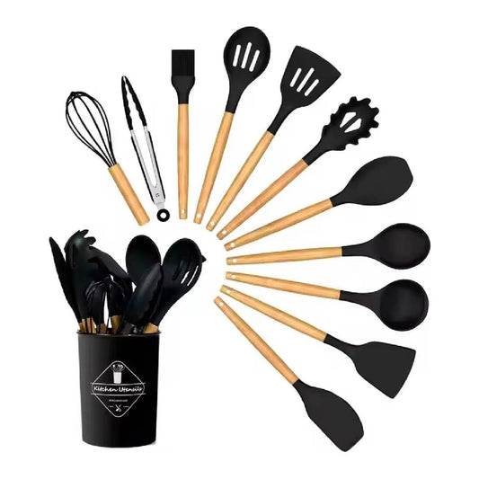 Utensilios Silicona De Cocina Espatulas Brochas 12 Set Negro
