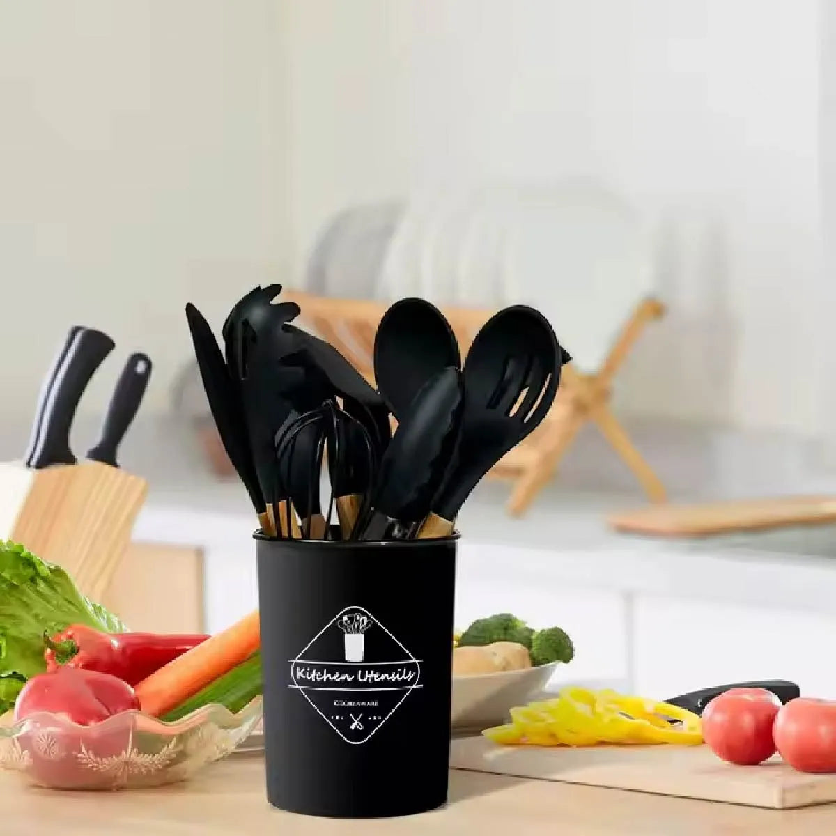 Utensilios Silicona De Cocina Espatulas Brochas 12 Set Negro
