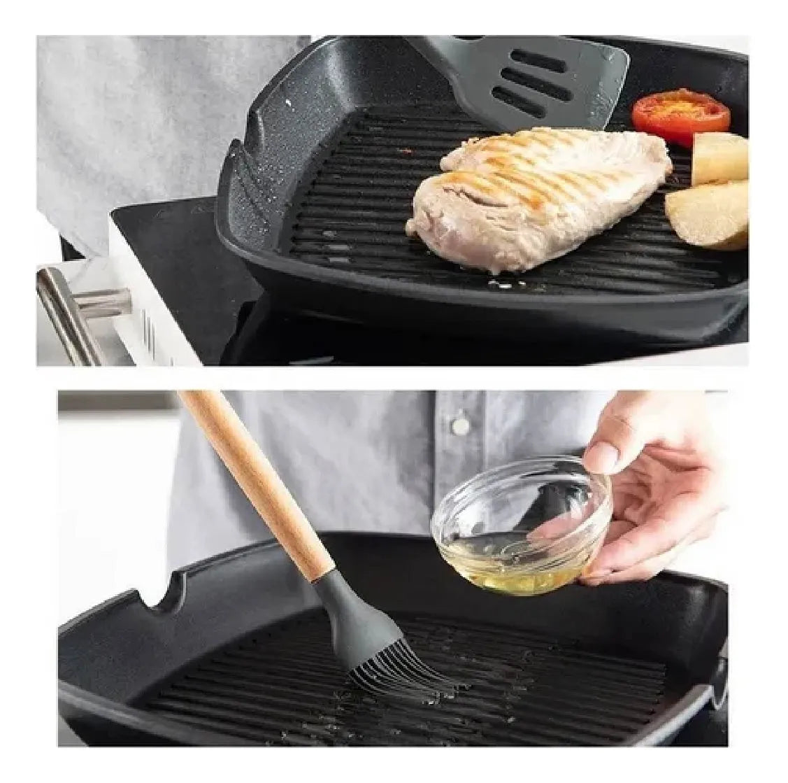 Utensilios Silicona De Cocina Espatulas Brochas 12 Set Negro
