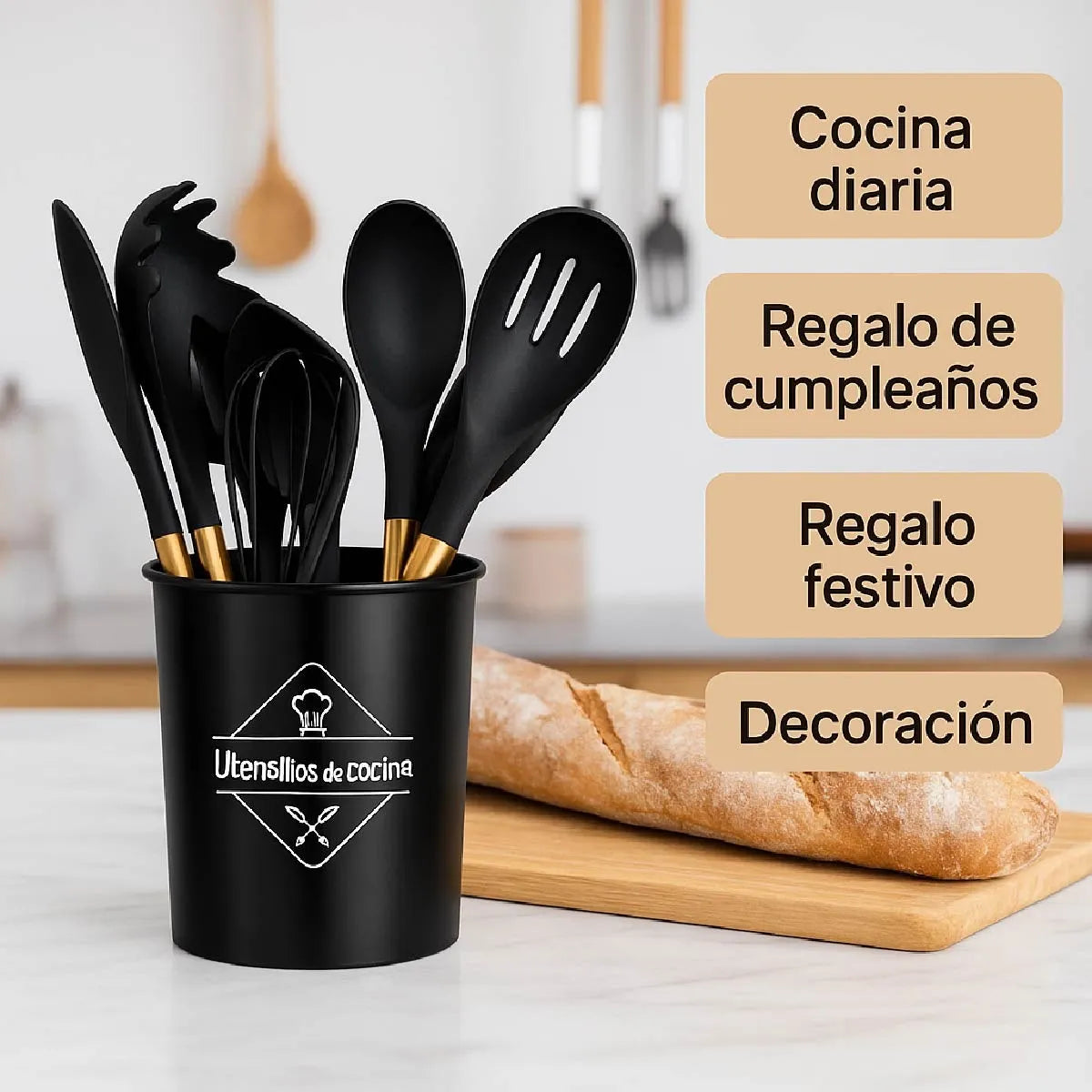 Utensilios Silicona De Cocina Espatulas Brochas 12 Set Negro