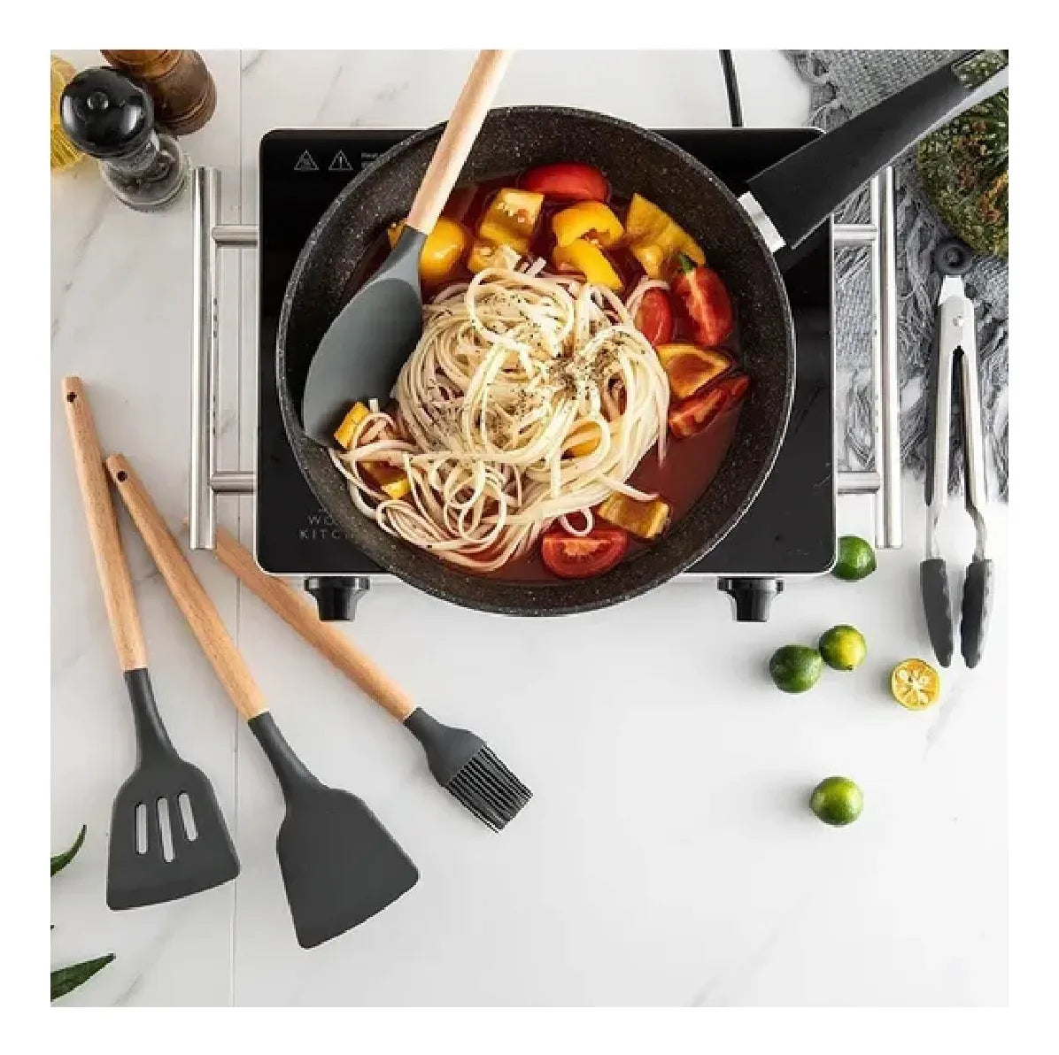 Utensilios Silicona De Cocina Espatulas Brochas 12 Set Negro
