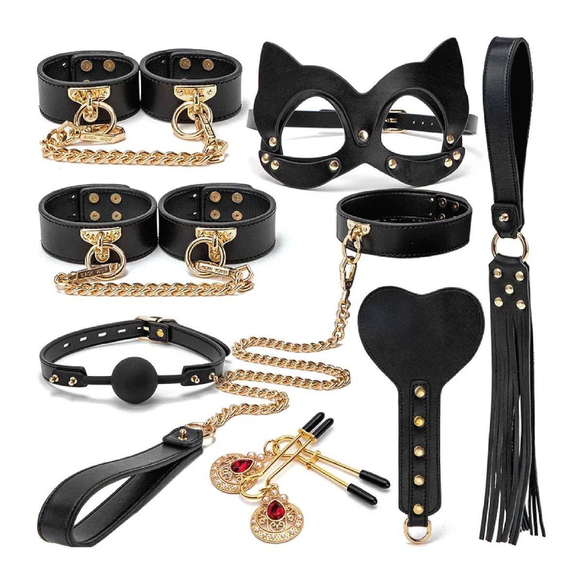 Kit Premium Sexual Bondage Bdsm Esposas Látigo 8 Piezas