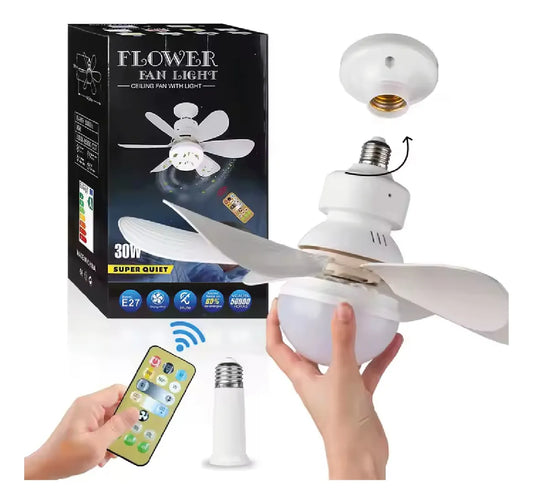 Ventilador de Techo con Luz y Control Remoto – Plug & Play (Base E27)