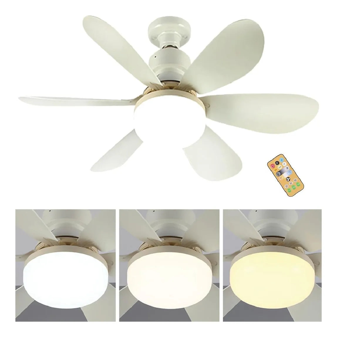 Ventilador de Techo con Luz y Control Remoto – Plug & Play (Base E27)