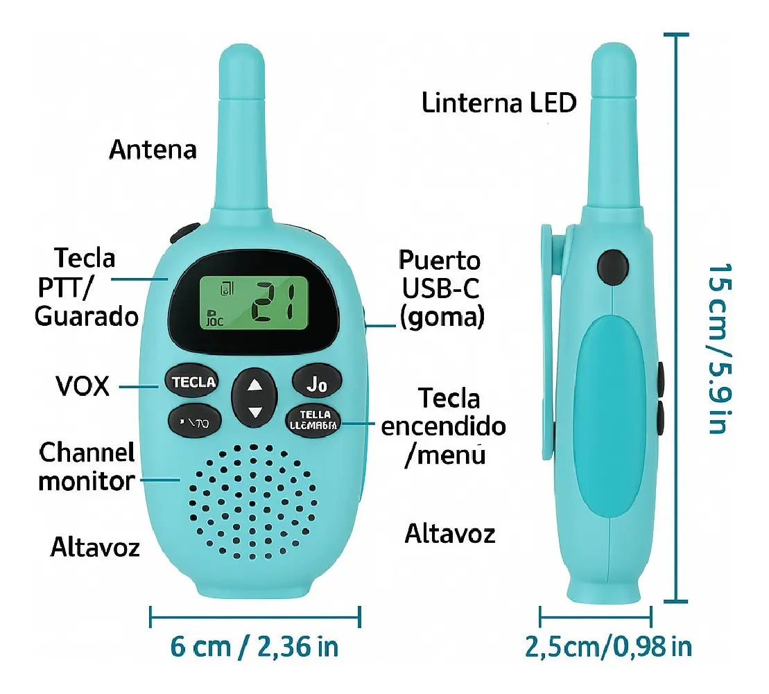 2 Walkie Tokie Niño Y Niña De Largo Alcance Recargables